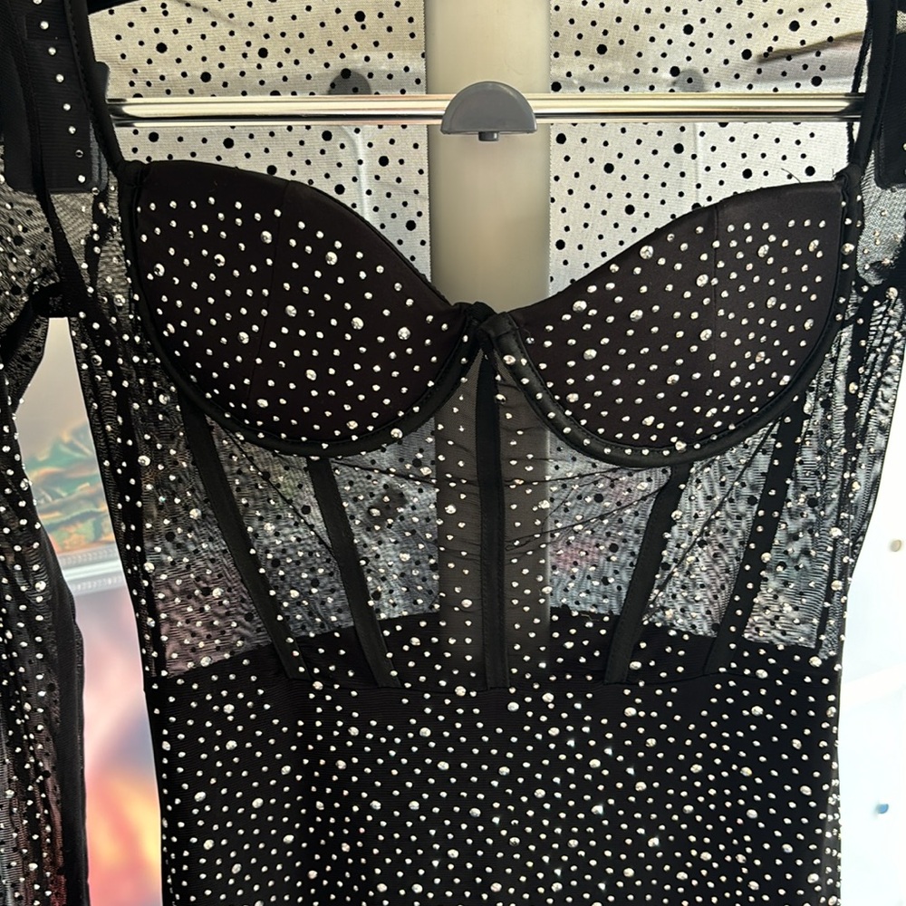 Black Rhinestone Bodycon Dress - Picture 2 of 4